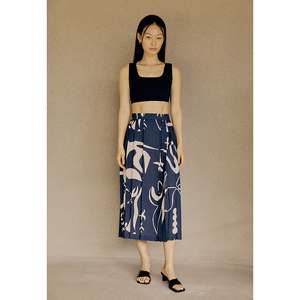 low classic百褶裙半身裙中长款女夏高腰印花a字设计感小众轻熟