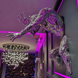 电镀玻璃钢穿墙人工业风雕塑酒吧餐厅ktv墙面装饰造型定制挂件