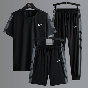 nike耐克运动套装男士夏季冰丝速干薄款情侣男女短袖长裤两件套潮