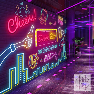 3d霓虹灯壁纸酒吧ktv歌厅闪光墙布啤酒屋墙面装饰直播烧烤店墙纸