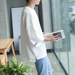 20夏季韩版潮流宽松7七分短袖T恤男港风bf学生个性百搭五分上衣服