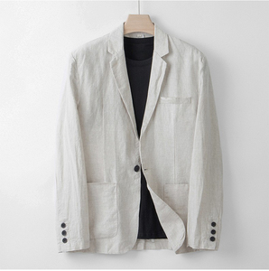 香港男式春夏季法国亚麻西装宽松商务休闲夹克薄款透气西装外套潮