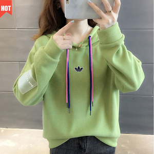 欧货小个子连帽卫衣女 三叶草 秋冬2022爆款显瘦休闲减龄上衣加绒