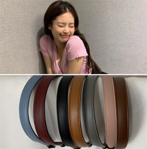 韩国jenny金智妮同款发箍纯色pu皮质黑色头箍压发卡 简约气质百搭