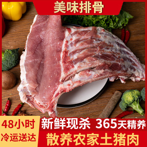 沂蒙山黑猪肉农家生态散养土猪肉新鲜现杀黑猪通排骨肋排两斤包邮