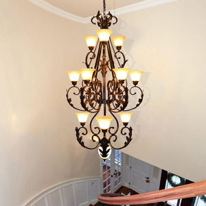 美式楼梯间吊灯欧式三层铁艺大气复式楼别墅楼中楼中空客厅长吊灯