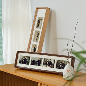 三联四联拍立得创意摆台相框桌面实木榫卯圆角长条情侣洗照片定制