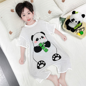 男童睡衣夏季熊猫抱竹连体衣宝宝薄款空调防踢男孩短袖儿童家居服