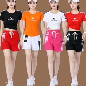 杨丽萍广场舞服装新款夏季运动套装短袖短裤曳步舞健身操跳舞衣服