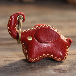 原创纯手工真皮小象汽车红色象钥匙扣女生可爱大象包挂件开学礼物