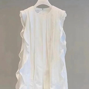 专柜撤柜夏季新款高端气质法式漂亮裙子荷叶边白色无袖衬衫连衣裙
