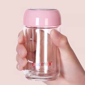 新家园玻璃蘑菇杯韩式学生少女心单双层可爱迷你便携口袋玻璃水杯