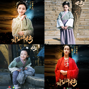 影视古装小戏骨水浒传儿童古装女童侠客服棉麻古装小姐家丁演出服