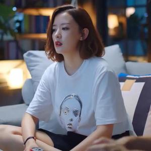 代购 下一站幸福宋雪同款头像亮光白色短袖t恤女宽松夏季新款