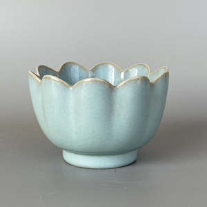 宋汝窑天青开片莲花碗 古玩古董老货旧货保真收藏仿古瓷器摆件