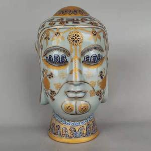 大明宣德青花 描金佛头像 古玩古董老货旧货仿古瓷器包老收藏摆件