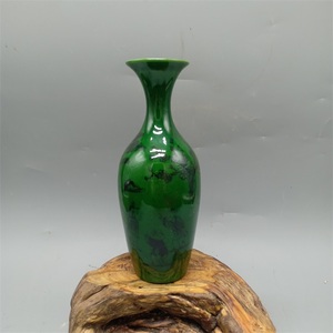 景德镇陶瓷花瓶仿古绿釉鱼草纹瓷器工艺品家居装饰摆件