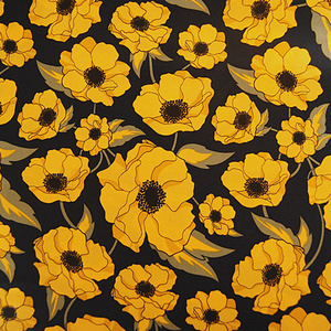 雪纺印花布料花瑶绉蓝黑底黄花朵仿真丝面料垂滑单层不透夏季服装