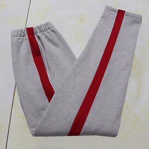 浅灰色校服裤子中小学生一道杠大红宽条直筒一条白绳夏季运动长裤