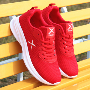 红色女鞋运动鞋网面透气春季新款跑步鞋减震轻便百搭健步休闲鞋子