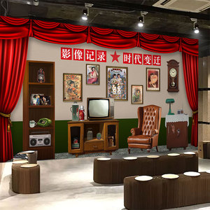 复古怀旧80年代马路边边直播墙纸餐厅火锅饭店壁画小卖部烧烤壁纸