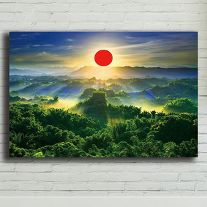 旭日东升壁画客厅沙发背景日出东方镇宅风水画自粘贴山水壁画