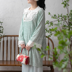 蕾丝道行 东洋感日式改良和风和服开口袖道行方领外披外套 sd自制