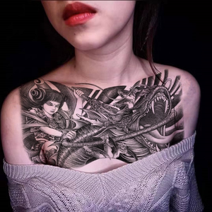 哪吒闹海哪吒踩龙胸甲纹身贴防水持久男女仿真刺青纹身贴