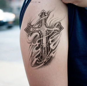纹身贴 男 防水 持久 逼真仿真刺青 耶稣火焰十字架