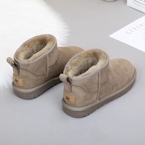 新款冬季雪地靴女皮毛一体短筒羊毛牛皮加绒加厚棉鞋面包鞋短靴子