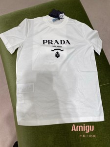 prada/普拉达 22ss新款白色经典字母标语logo印花圆领短袖男t恤女