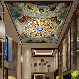欧式奢华教堂宫殿油画天顶天花板墙纸壁画客厅吊顶壁纸