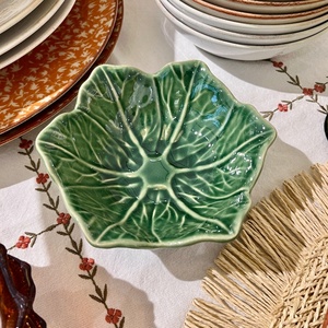 节日系列Zara Home正品绿色卷心菜树叶镶边陶制餐具碗面包盘