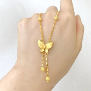 蝴蝶项链女士黄铜镀金保色时尚优雅设计感小众国潮流苏锁骨链手链