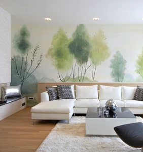 客厅墙纸美式田园油画风景电视壁纸背景墙布壁布卧室家用壁画北欧