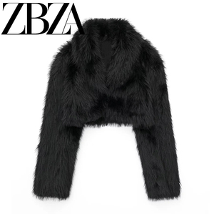 ZAR 冬季新款 女装 法式小众黑色人造皮草效果短外套 1255849 800