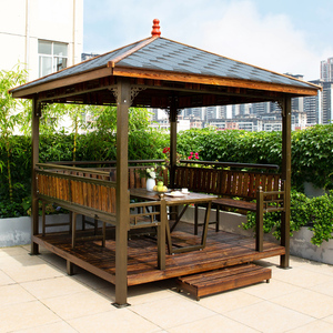 户外凉亭别墅花园庭院防腐木屋实木玻纤瓦楼顶天台露天四角亭子