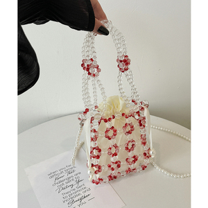 小众设计师包包女2024新款夏天仙女小清新珍珠串珠手工编织包成品