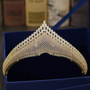 奢华欧美款新娘金色皇冠细锆石 颁奖桂冠礼服婚纱模特宴会头饰
