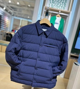lacoste法国鳄鱼男装秋冬新款商务休闲翻领保暖羽绒短款夹克外套