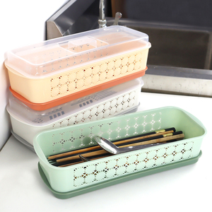 家用加长筷子盒厨房餐具收纳盒带盖筷子笼塑料筷托沥水勺子置物架