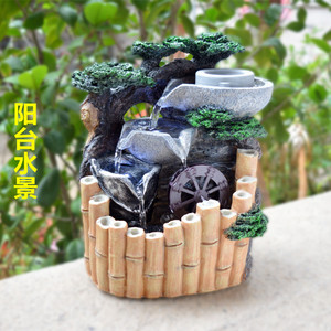 小假山石磨流水车摆件办公室桌面绿化微景观水景盆景竹子风水招财