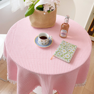 桌布法式高级感床头柜盖布流苏蕾丝圆餐台布圆桌甜品台盖巾ins风