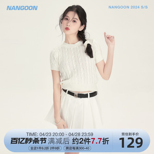 NANGOON 学院风毛衣百褶裙套装毛针织衫T恤短袖上衣女百褶裙辣妹