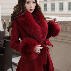 2023新款冬季时尚毛呢新年红大衣中长款女显瘦宽松气质收腰外套