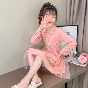 女童裙子2022秋季长袖连衣裙十岁五六年级女孩夏装短袖公主网纱裙