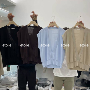 etoile韩代视频代买｜爱豆韩版设计版型大v领针织马甲开衫