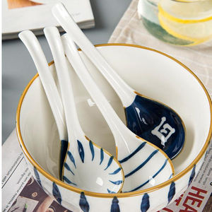 汤勺家用中号长柄弯钩勺子日式创意网红陶瓷弯勺调羹吃饭粥勺汤匙