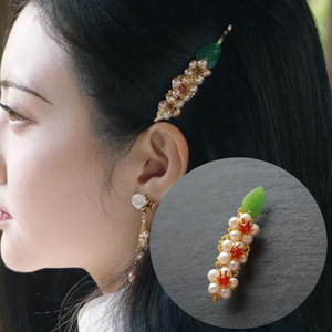 景甜司藤同款发饰发夹侧边夹花朵淡水珍珠合金色一字夹卡子电视剧