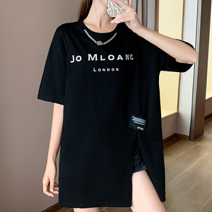 sandro veneta开叉字母印花圆领短袖t恤宽松显瘦女中长款tee夏季